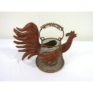 VTG Wire Mesh Rooster Candle‎ Holder Rustic Folk Art Texture Farm Country